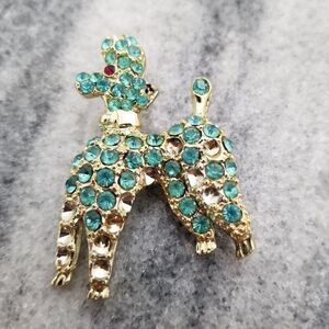 Vintage Blue Rhinestone Poodle Brooch, Lapel Pin, missing stones, Estate